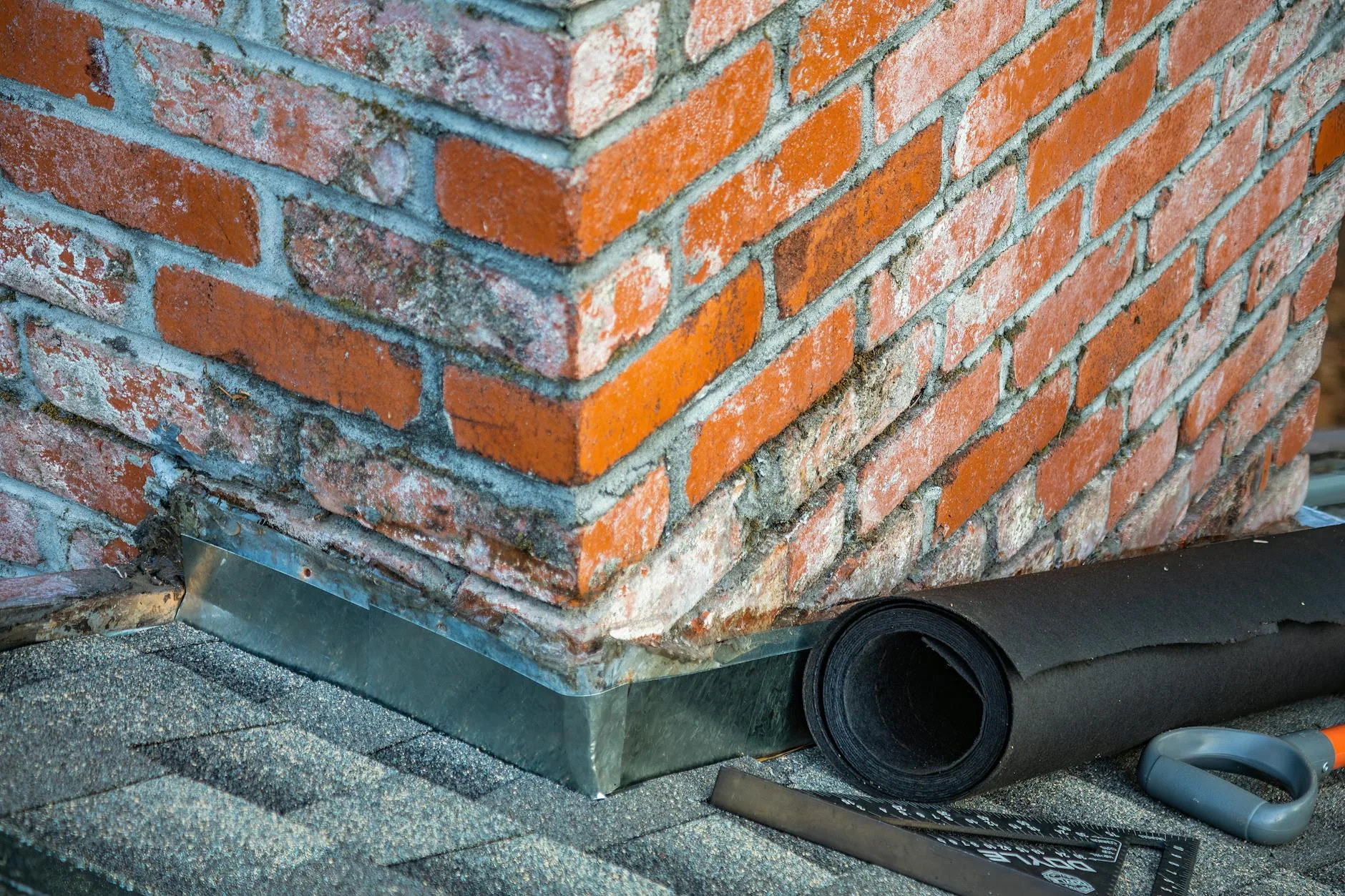 Remont murowanego komina z użyciem narzędzi i materiałów budowlanych
